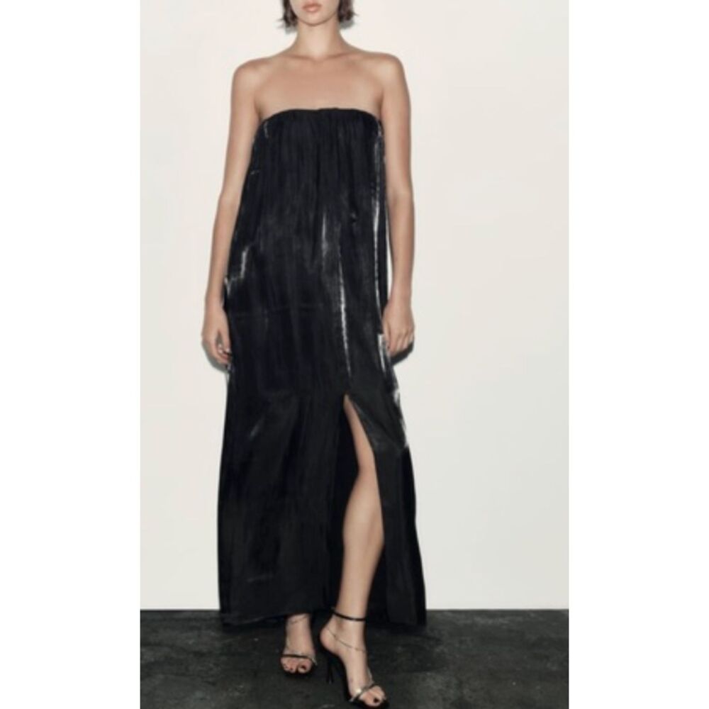 Zara Strapless Corset Maxi Dress Gradient Organza Size Medium NWT